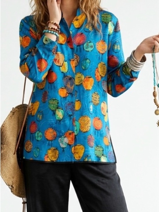 Chico's Tops - CHICOS NWT Vintage Silk Lantern Mandarin Blouse Top Blue Multi Size 1 M